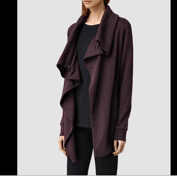 All Saints Dahlia Wool Long Cardigan Asymmetrical Zipper Cowl Sweater Size 2 - Picture 6 of 13